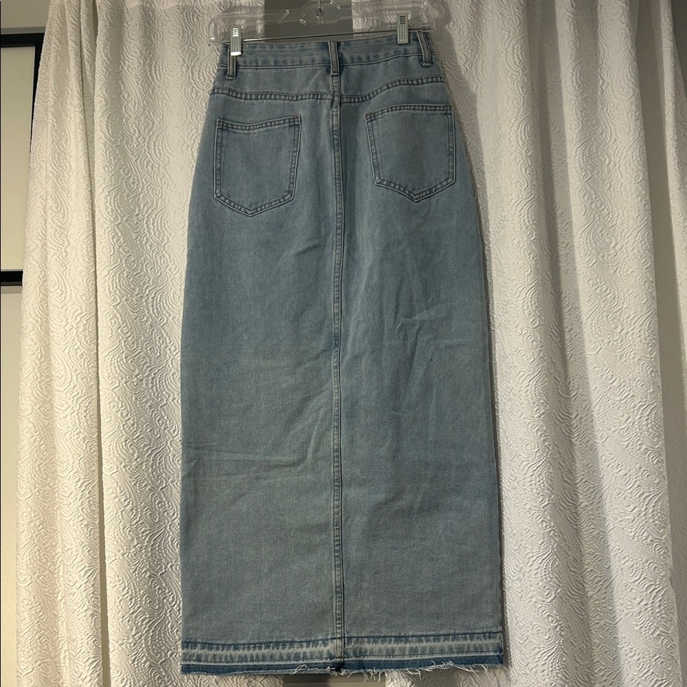 Light Wash Denim Maxi Skirt with Front Slit - Picture 6 of 8